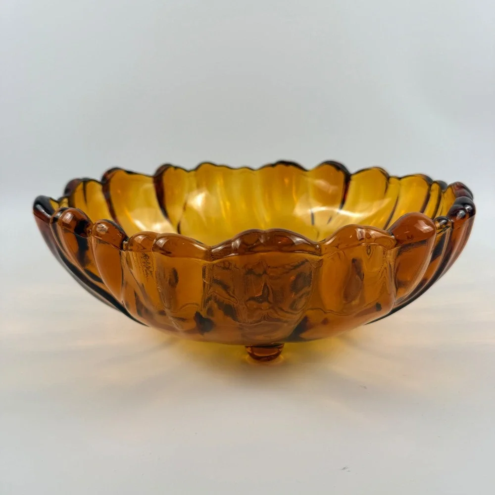 Vintage Indiana Glass Amber Sunflower Footed Console Fruit Bowl 10 Inch